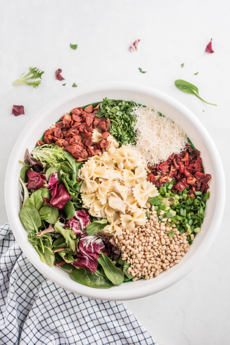 ingredients displayed for chicken pasta salad