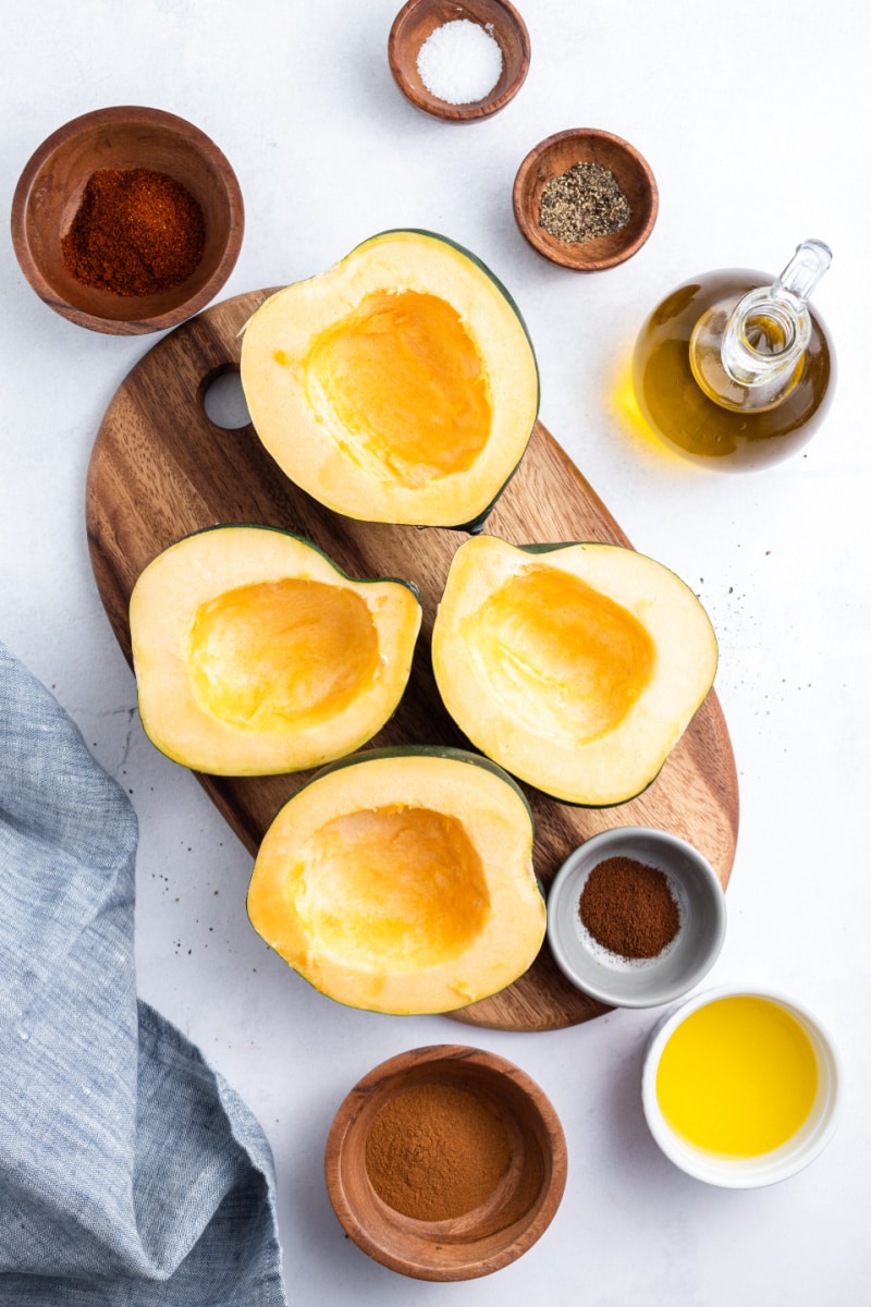 ingredients displayed for making chili roasted acorn squash