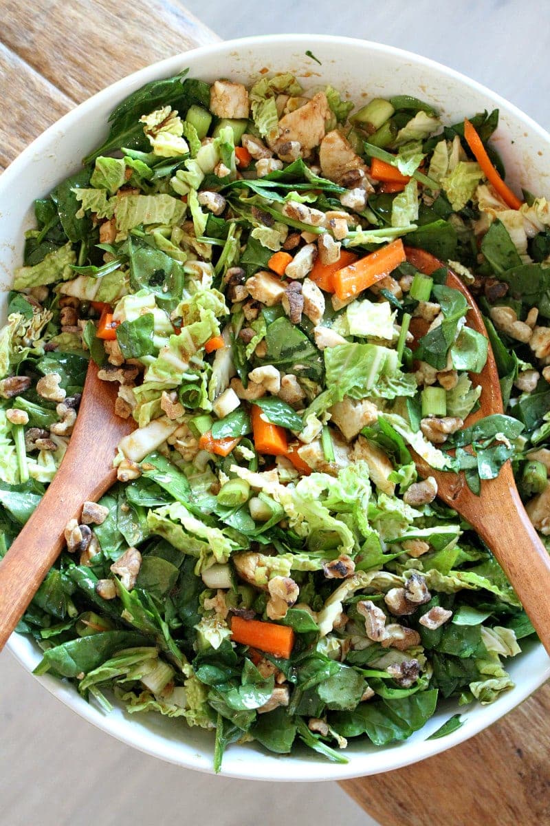 Tossing Chinese Chicken and Walnut Salad