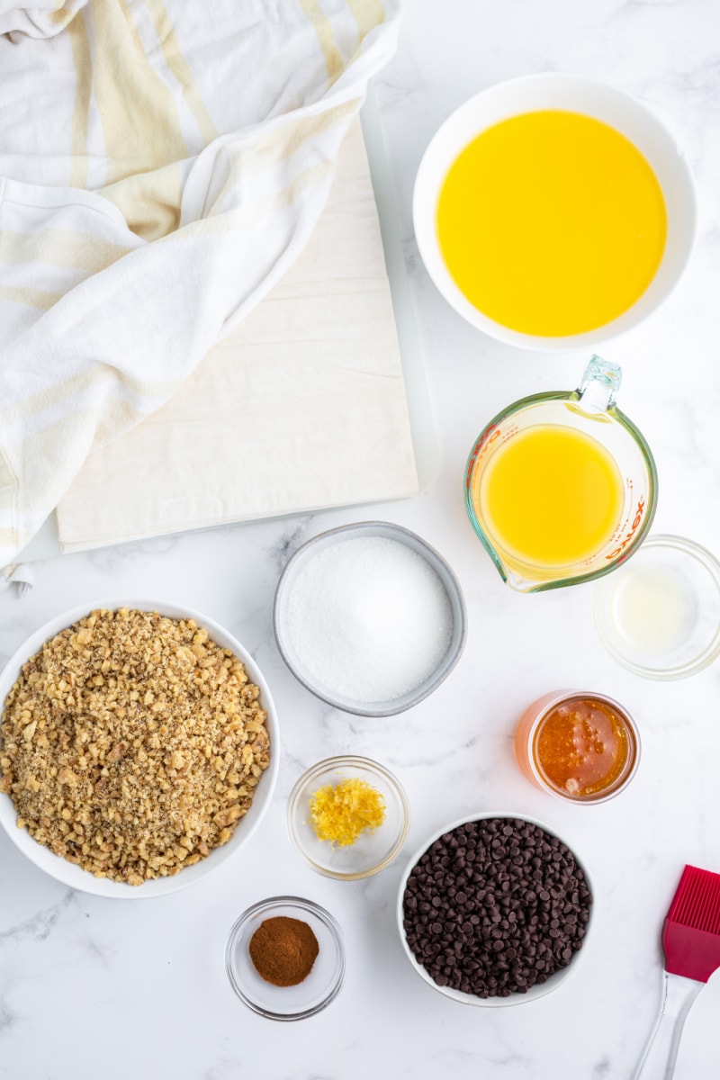 ingredients displayed for making chocolate baklava