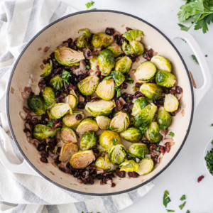 cranberry brussels sprouts in pan