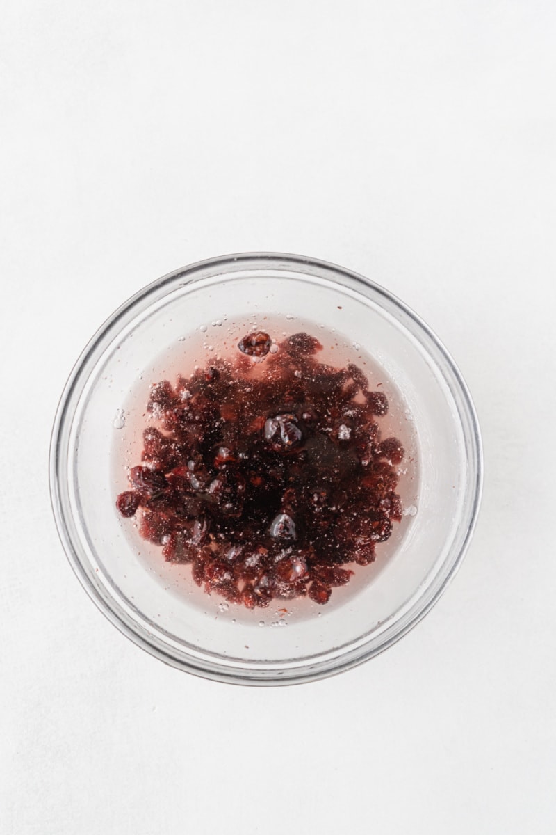 dried cranberries soaking in water