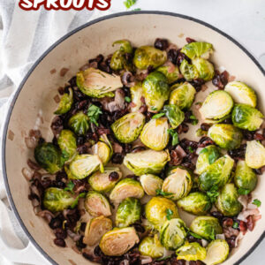 pinterest image for cranberry brussels sprouts