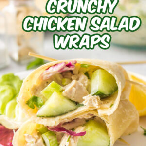 pinterest image for crunchy chicken salad wraps