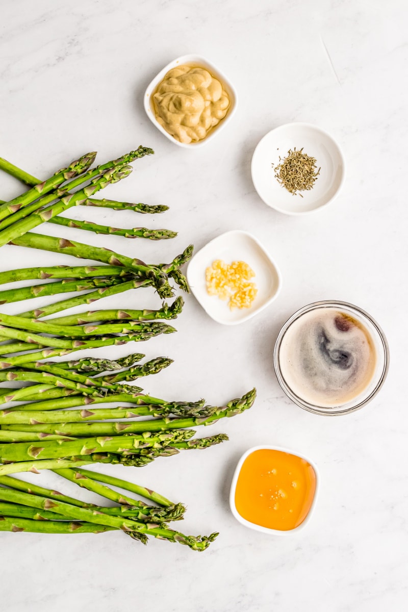 ingredients displayed for making drunken asparagus