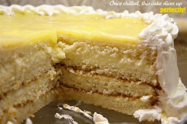 lemon truffle cake sliced into