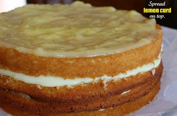 lemon truffle cake with lemon curd topping