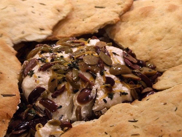 Rosemary Flatbread recipe served with goat cheese dip