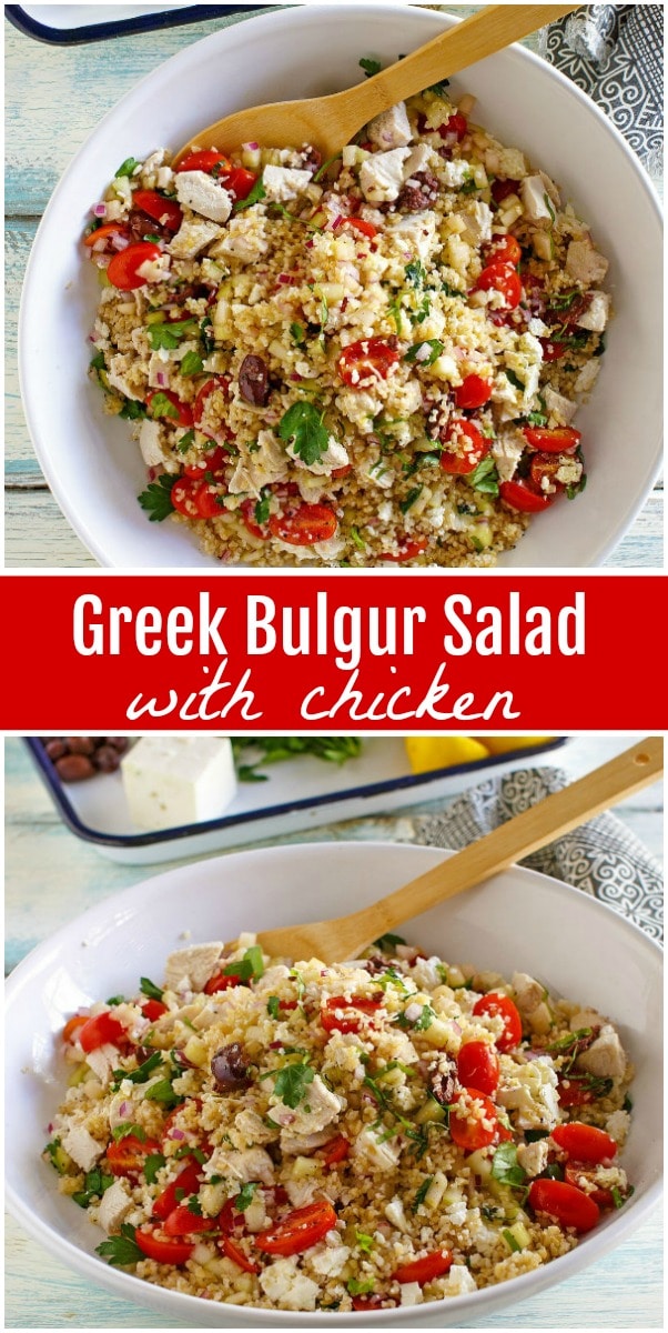 Greek Bulgur Salad with Chicken recipe from RecipeGirl.com #Greek #Bulgur #salad #chicken #recipe #RecipeGirl