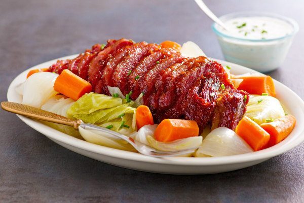 Corned Beef and Cabbage on serving platter