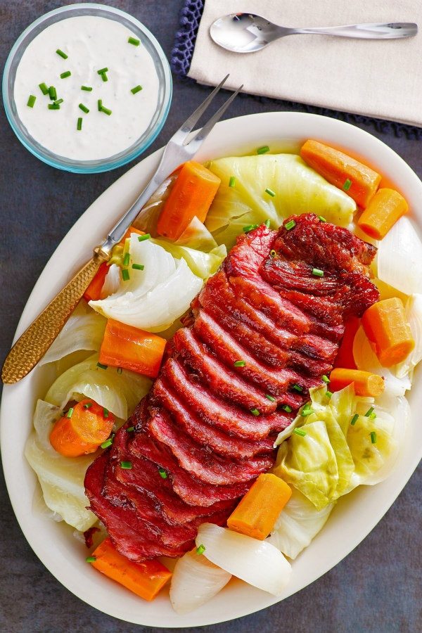 Corned Beef and Cabbage on serving platter