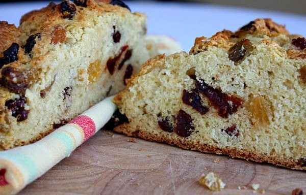 Warm Breakfast Irish Soda Bread with Dried Cherries and Raisins