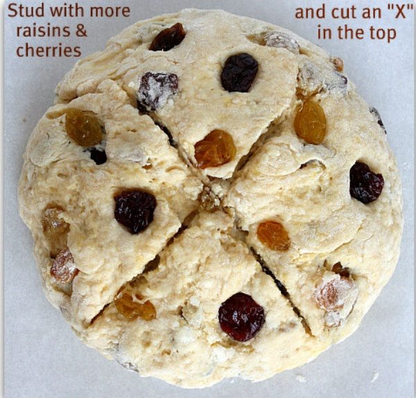 breakfast irish soda bread with raisins and cherries