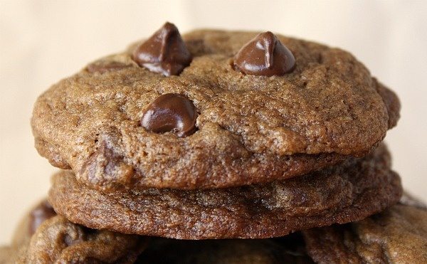 Kahlua Espresso Chocolate Chip Cookies in a stack