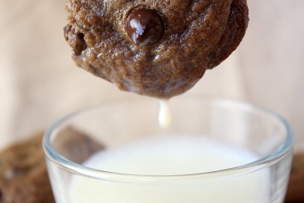 Kahlua Espresso Chocolate Chip Cookies dunked in milk
