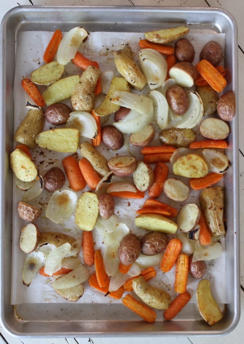 veggies roasted on baking sheet