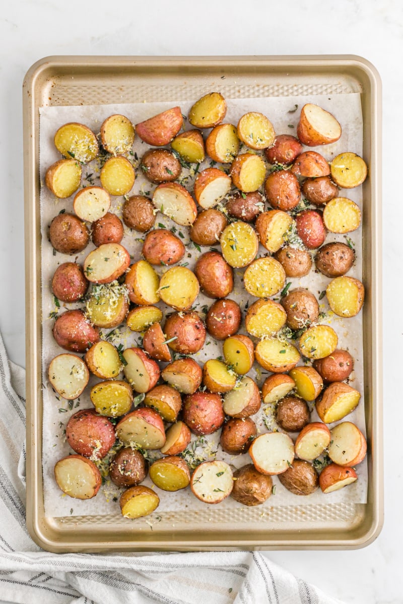 roasted potatoes on baking sheet