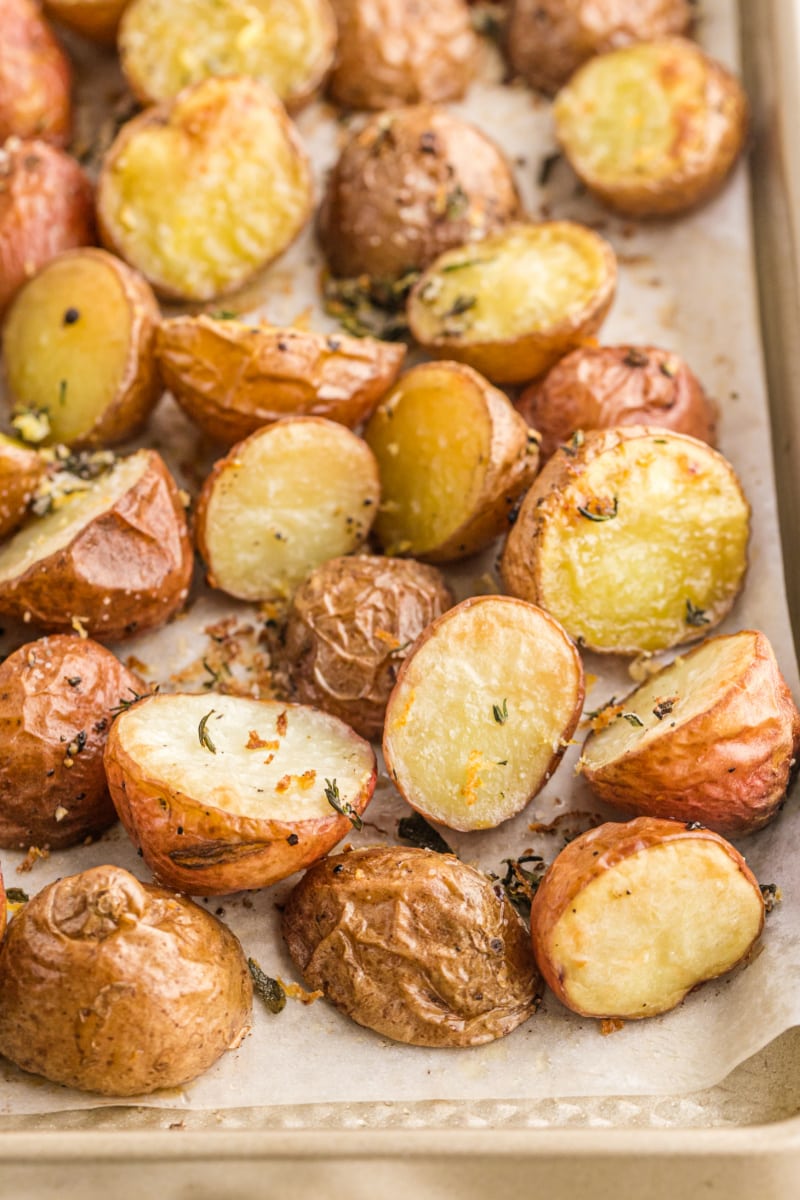 roasted potatoes on baking sheet