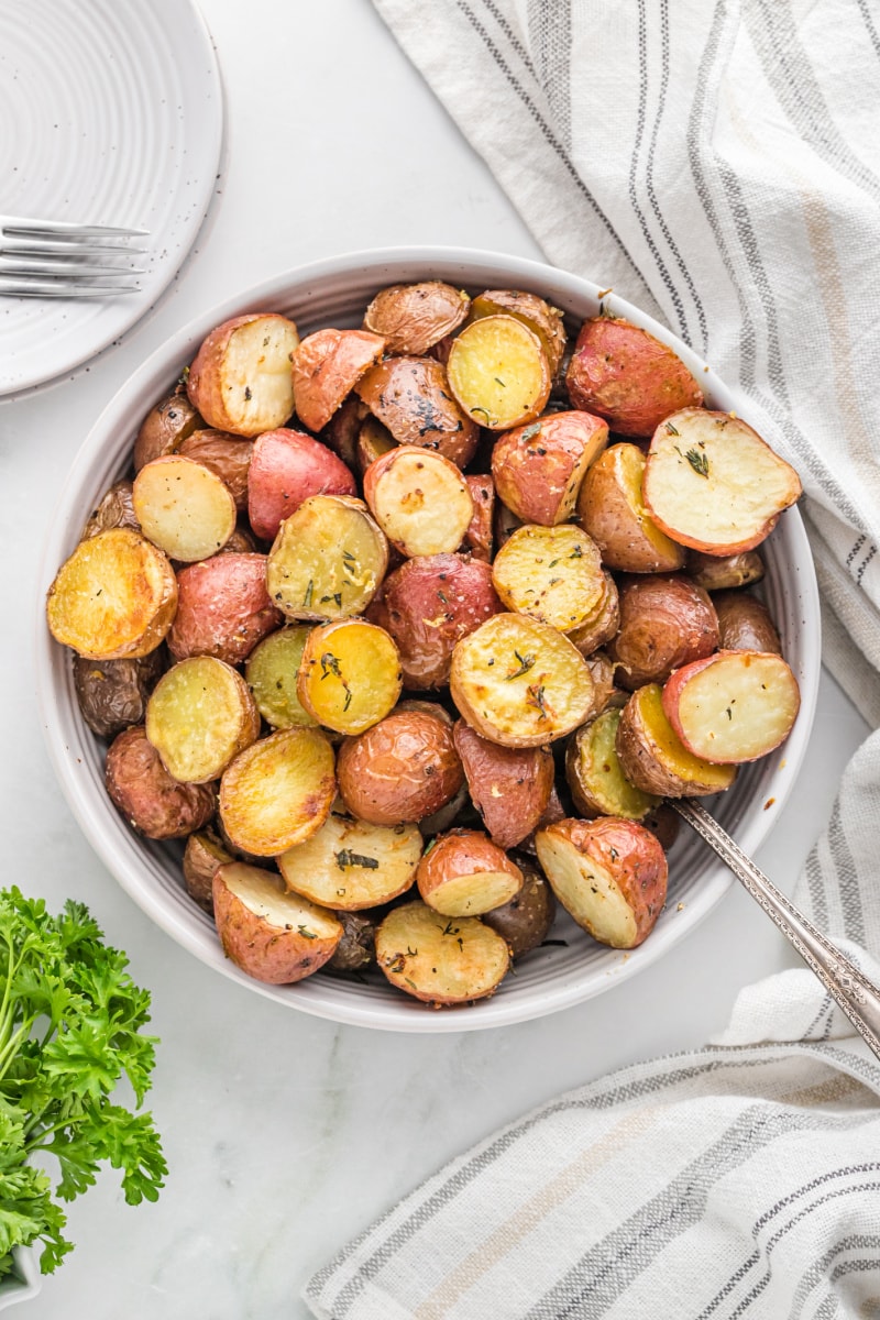 bowl of lemon salt roasted potatoes