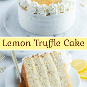 pinterest image for lemon truffle cake