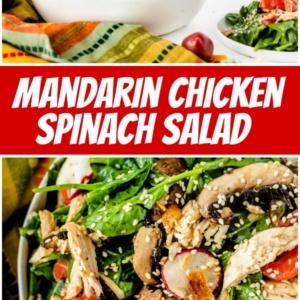 pinterest collage image for mandarin chicken spinach salad