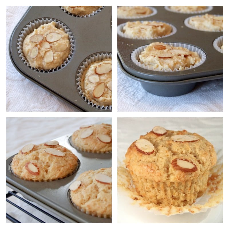 four photos showing how to make meyer lemon ricotta muffins