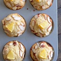 meyer lemon ricotta muffins in muffin pan