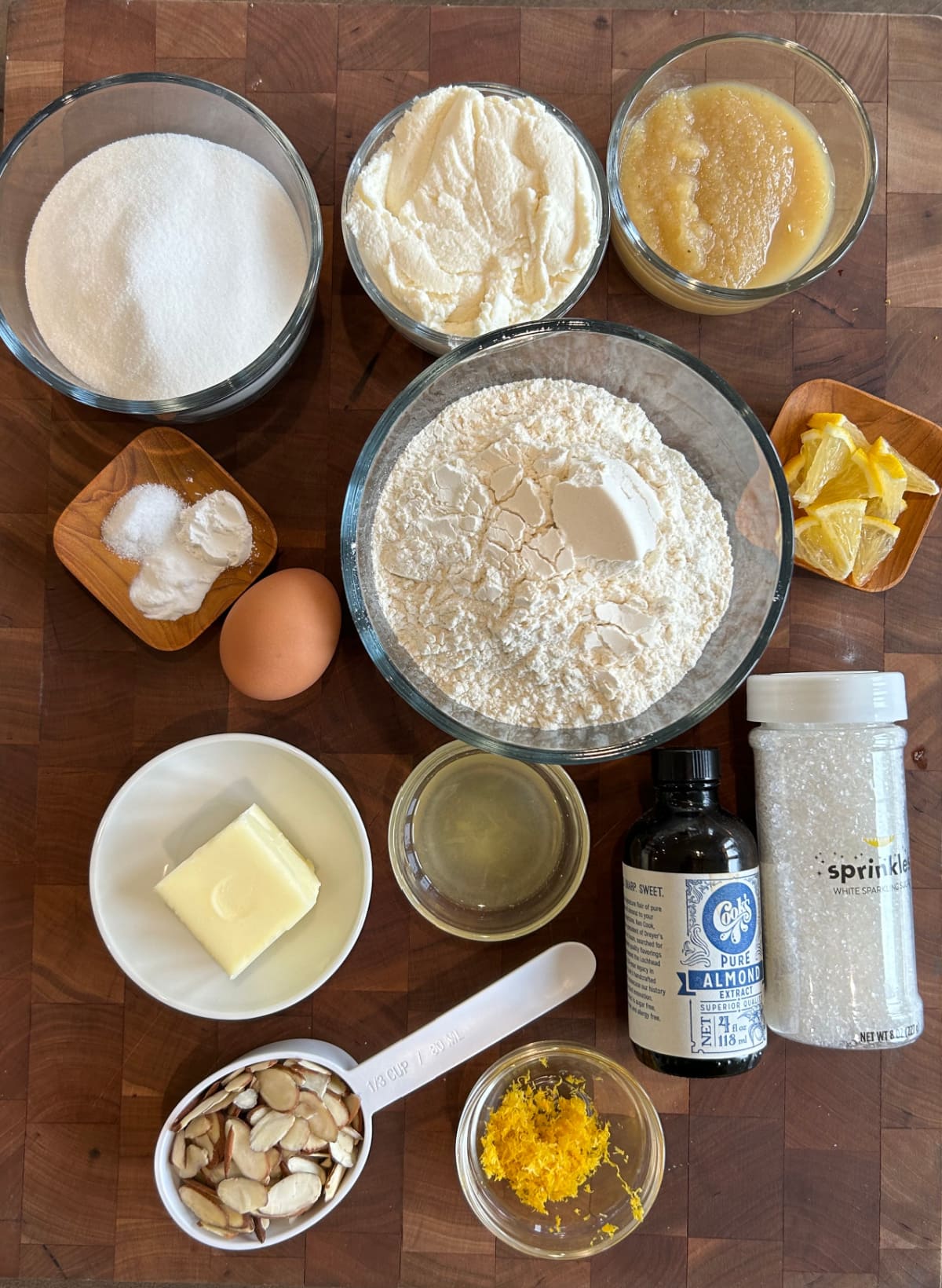 ingredients displayed for making meyer lemon ricotta muffins
