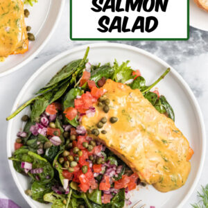 pinterest image for mustard dill salmon salad