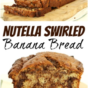 pinterest collage image for nutella swirled banana bread