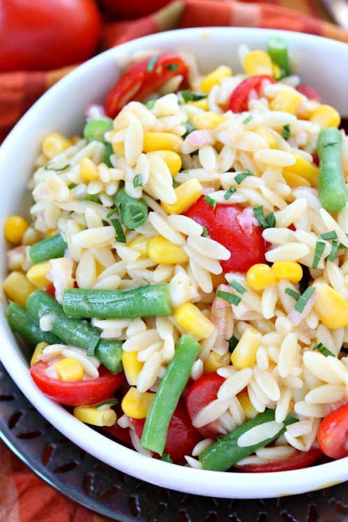 Orzo Salad with Corn, Green Beans and Tomatoes