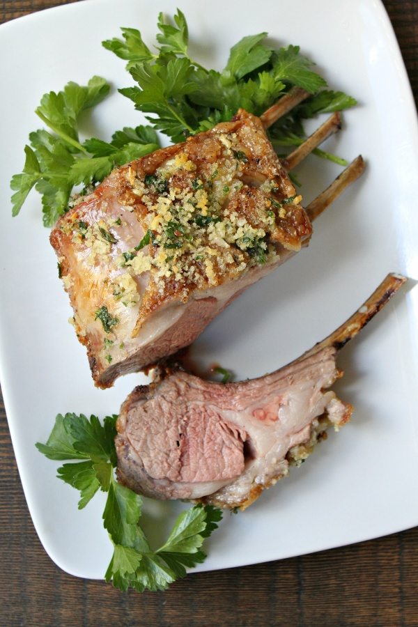 Plated and sliced rack of lamb