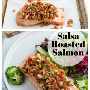 pinterest collage image for salsa roasted salmon