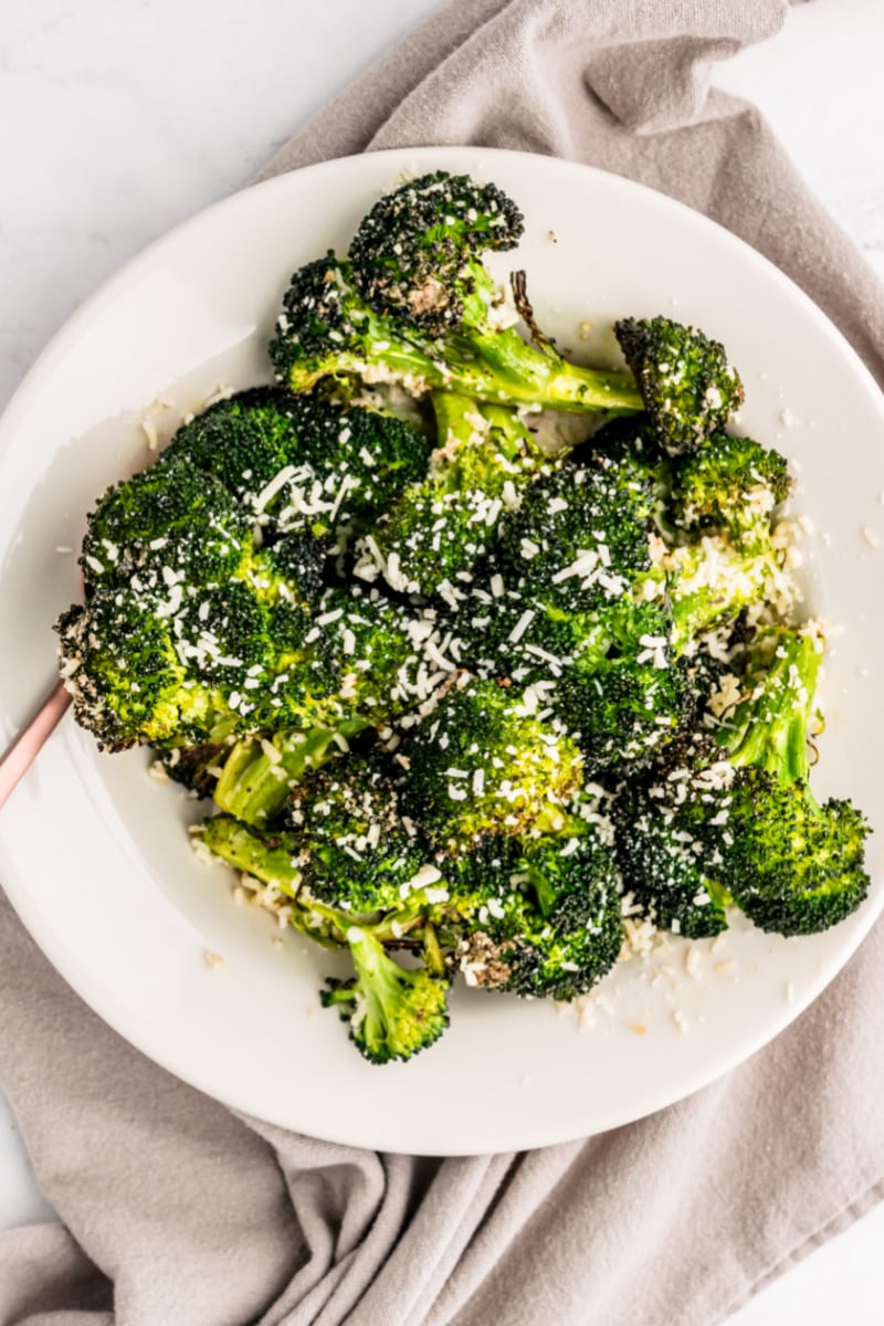 Roasted Broccoli with Asiago Cheese recipe from RecipeGirl.com #broccoli #asiago #recipe #RecipeGirl roasted broccoli with asiago