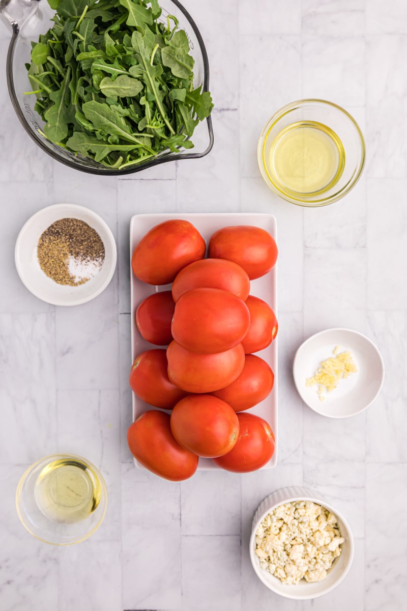 ingredients displayed for making roasted tomatoes with stilton