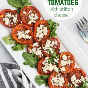 pinterest image for roasted tomatoes with stilton