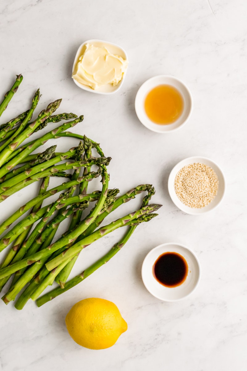 ingredients displayed for making sesame asparagus