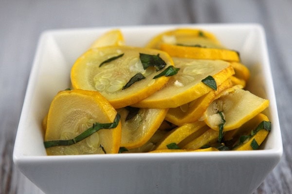 smothered yellow squash with basil