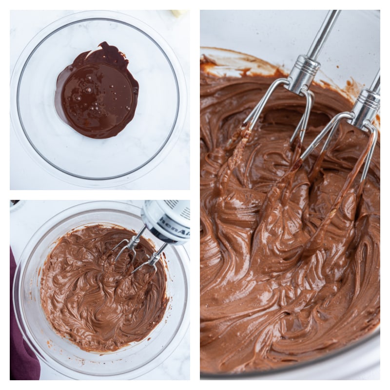 three photos showing making of sugar free chocolate frosting