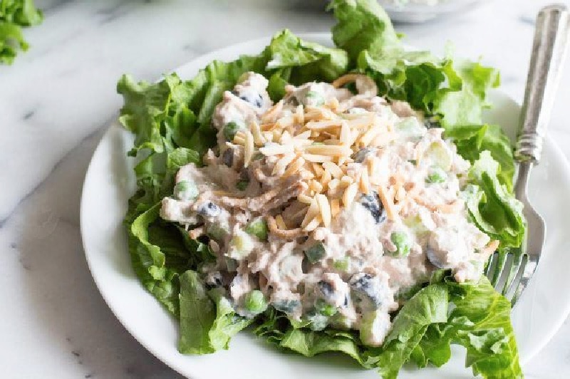 tuna salad on a bed of lettuce