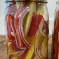 sweet and sour summer vegetables marinating in a jar