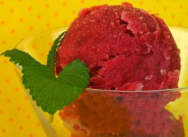 scoop of pomegranate blood orange sorbet