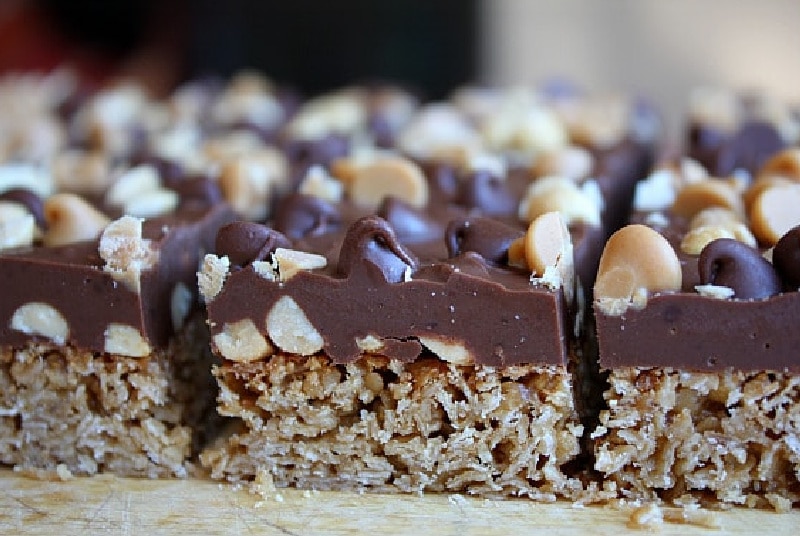 candy bar cookie bars cut into pieces