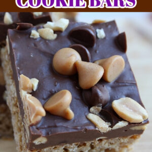 pinterest pin for candy bar cookie bars