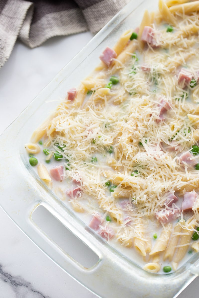 cheesy baked penne ready for oven