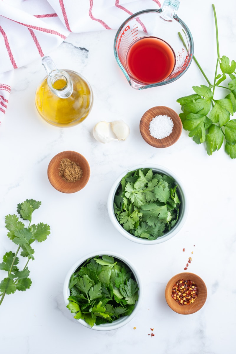 ingredients displayed for making chimichurri sauce