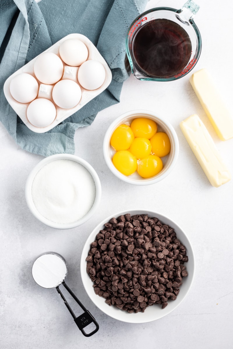 ingredients displayed for making chocolate espresso torte