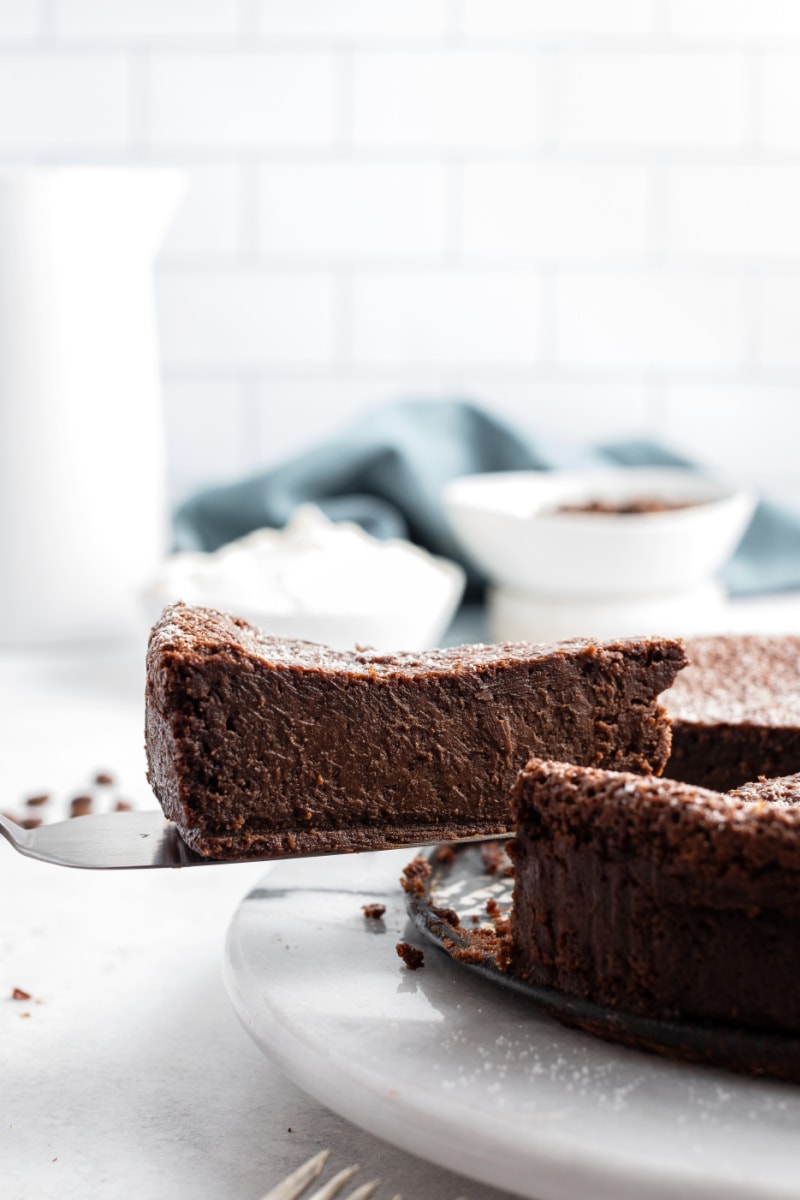 spatula taking slice out of chocolate espresso torte