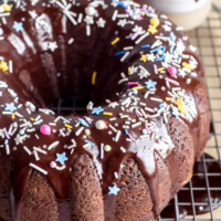 chocolate pudding fudge cake with sprinkles