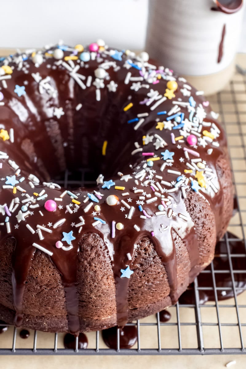 chocolate pudding fudge cake with sprinkles